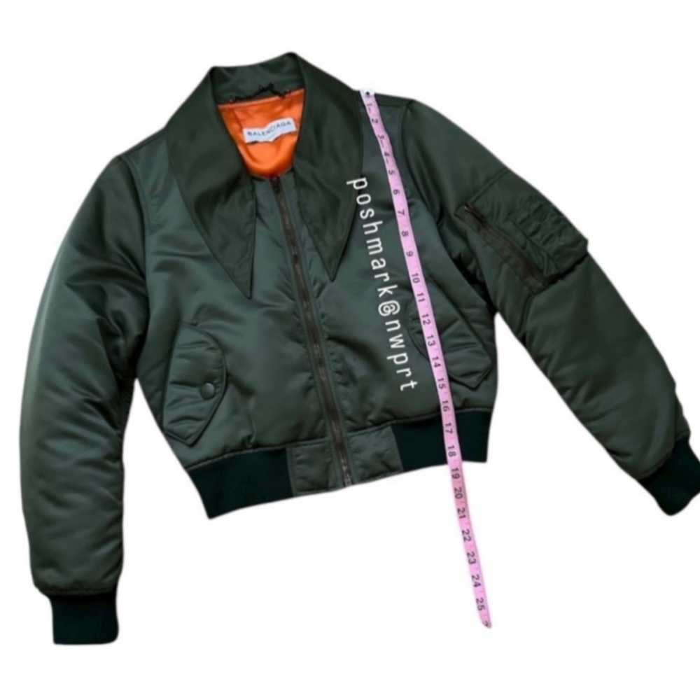 Balenciaga Flight Jacket Scarf Neck Tie Satin Bomber Olive Green 34 XS 0 2 - Picture 11 of 14